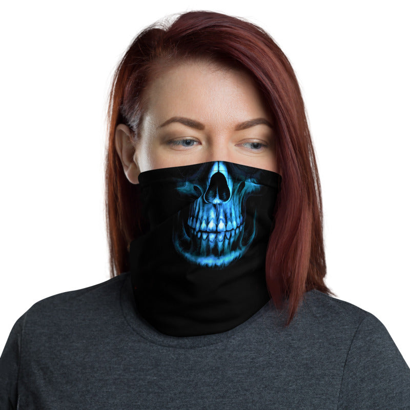 Blue Flame Skull Neck Gaiter & Blue Fire Rose Headband