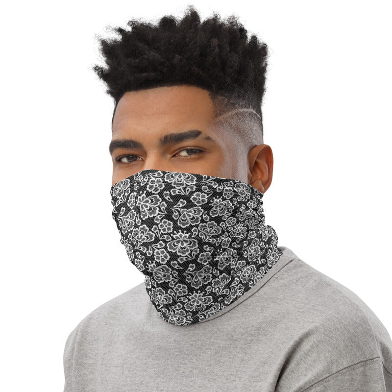 White Lace Print Neck Gaiter