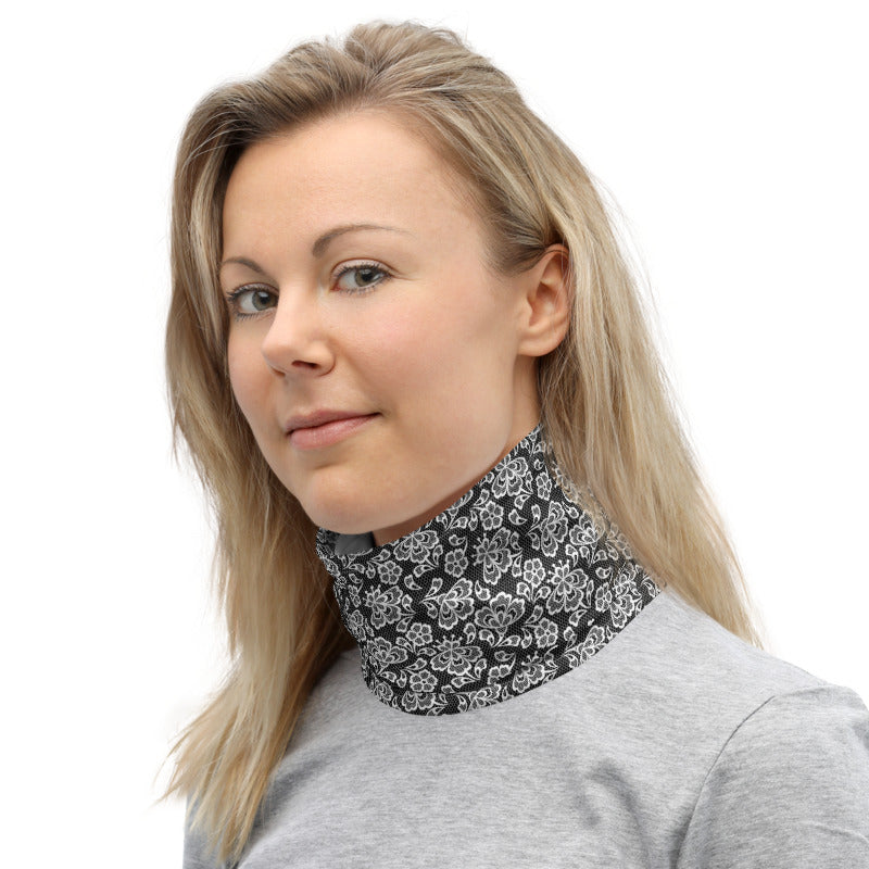 White Lace Print Neck Gaiter