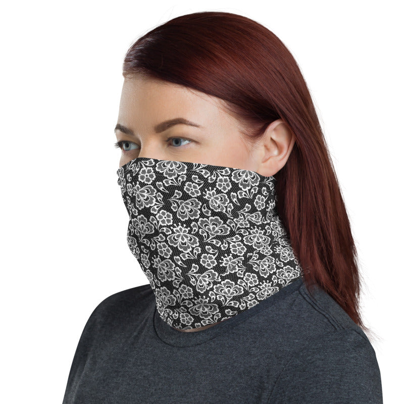 White Lace Print Neck Gaiter