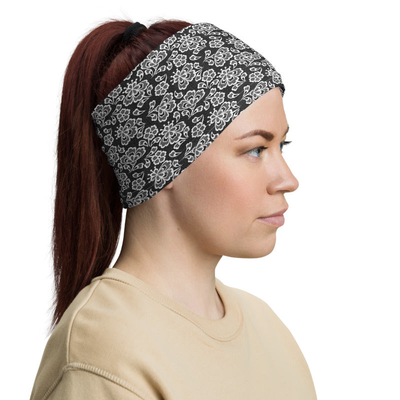 White Lace Print Neck Gaiter