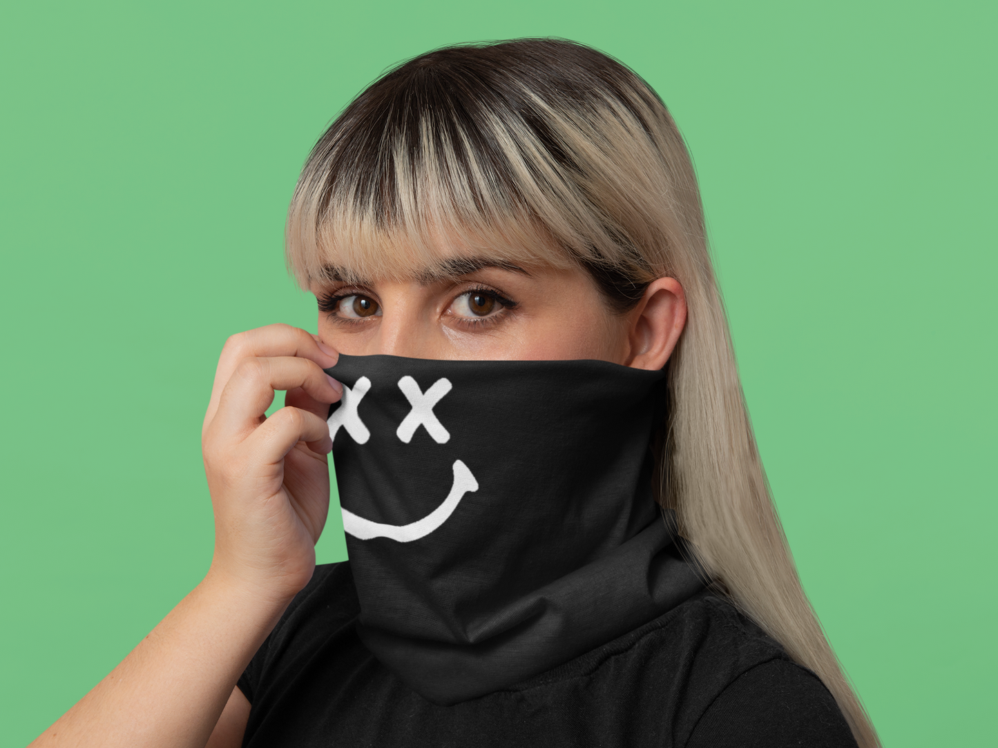 White X X Smiley Neck Gaiter