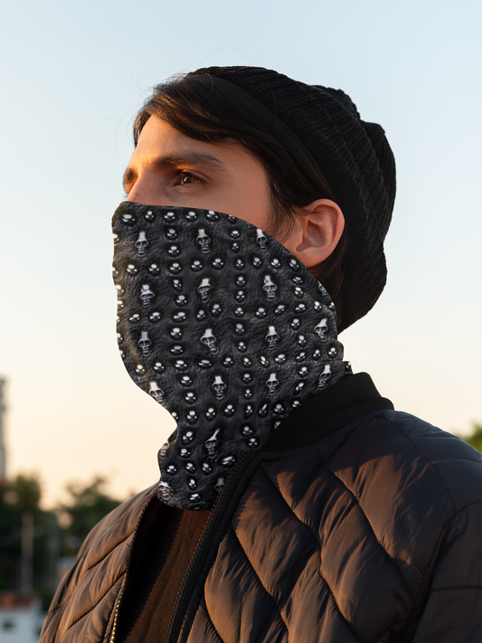 Skull Studded Leather Print Neck Gaiter