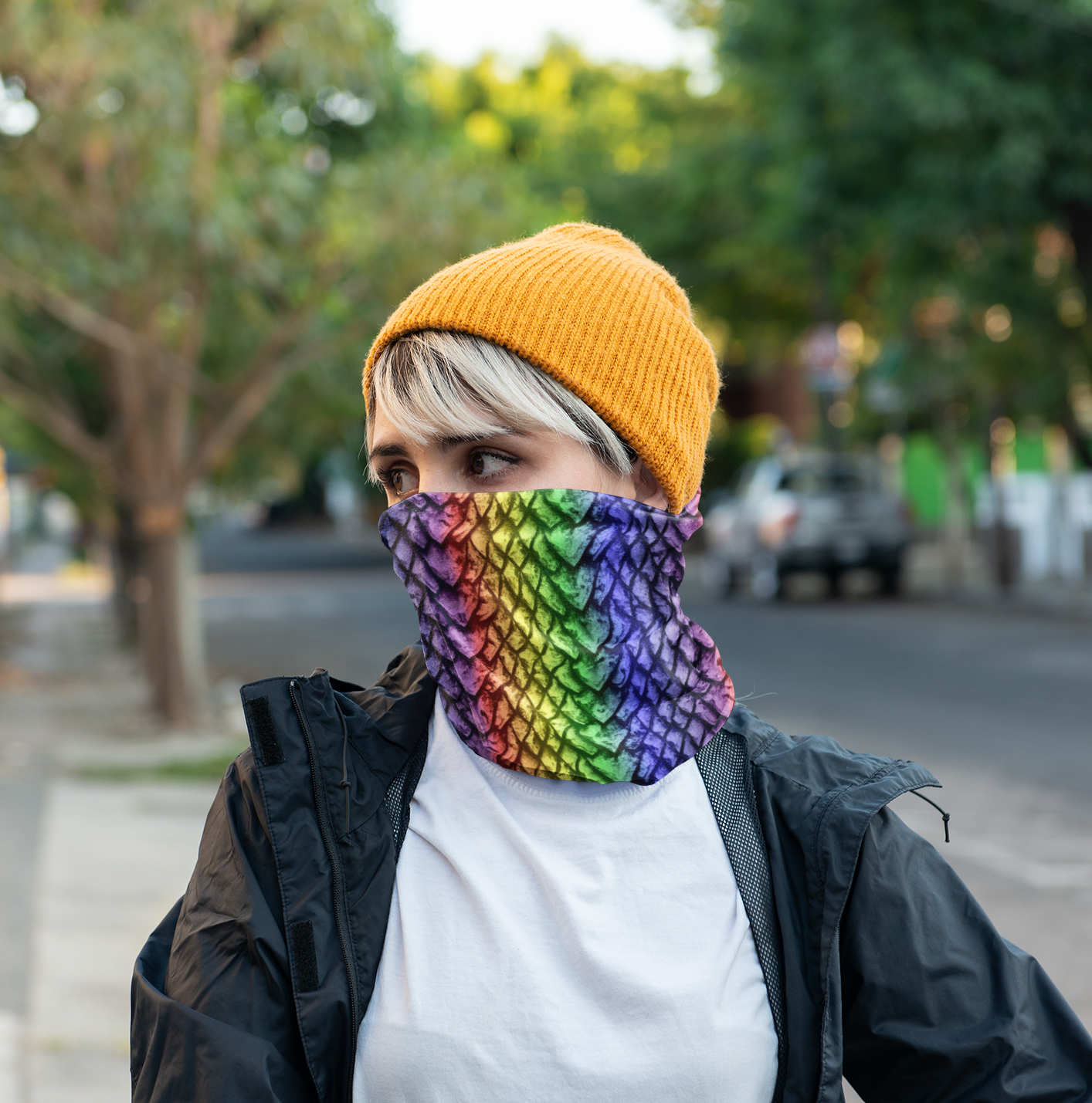 Rainbow Dragon Scale Neck Gaiter