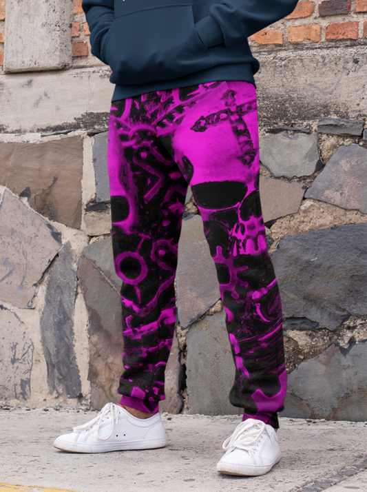 Pink Steampunk Skull Slim Fit Men's Joggers