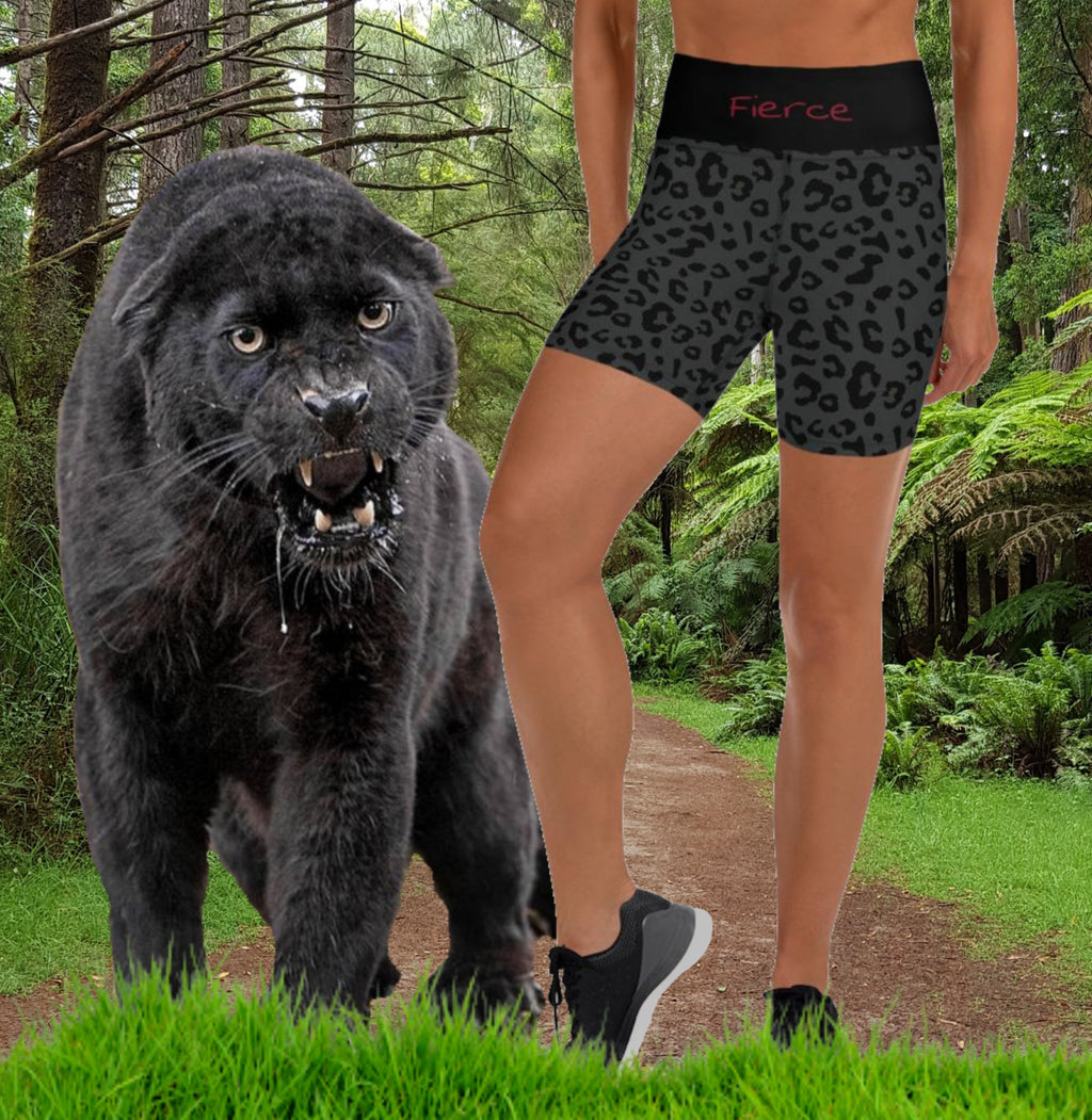 Fierce Black Panther Print Yoga Shorts