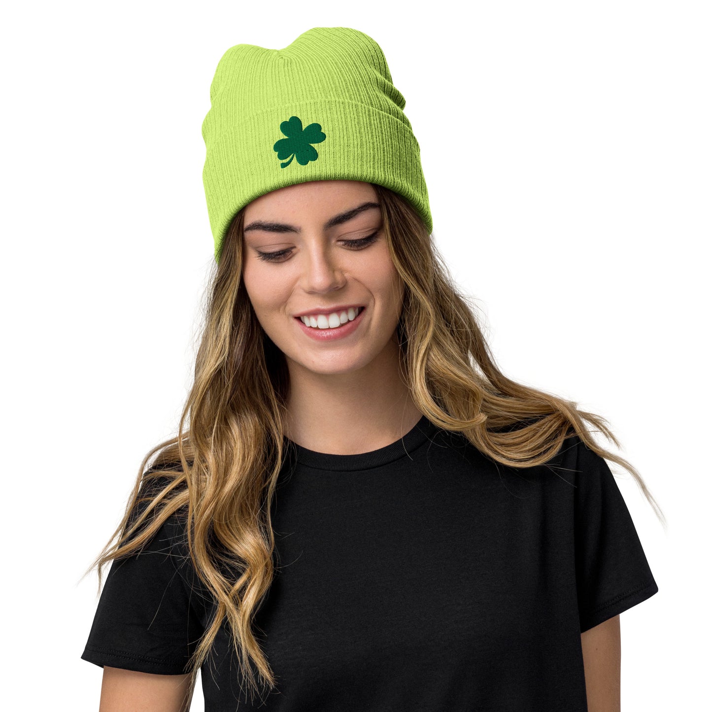 Lucky Clover Ribbed Knit Beanie