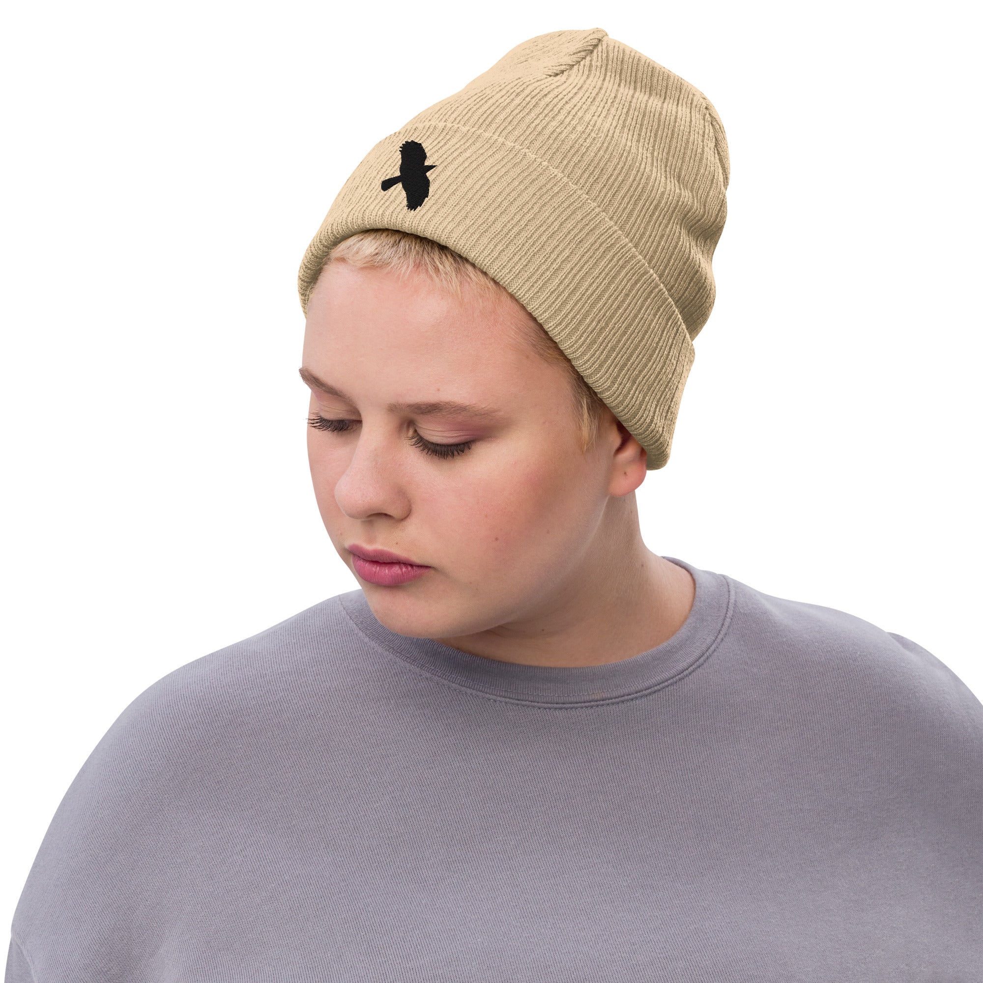 Flying Crow Ribbed Knit Beanie