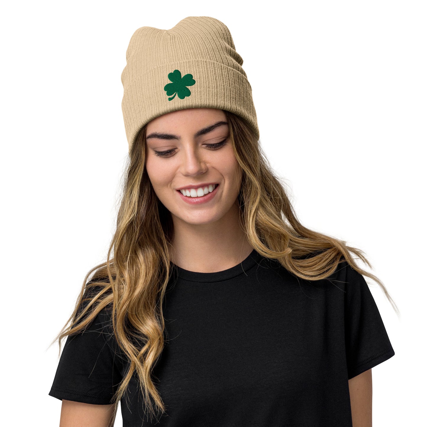 Lucky Clover Ribbed Knit Beanie