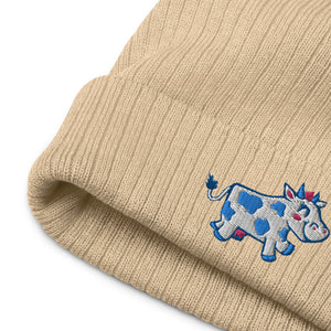 Happy Cow Embroidered Ribbed Knit Beanie