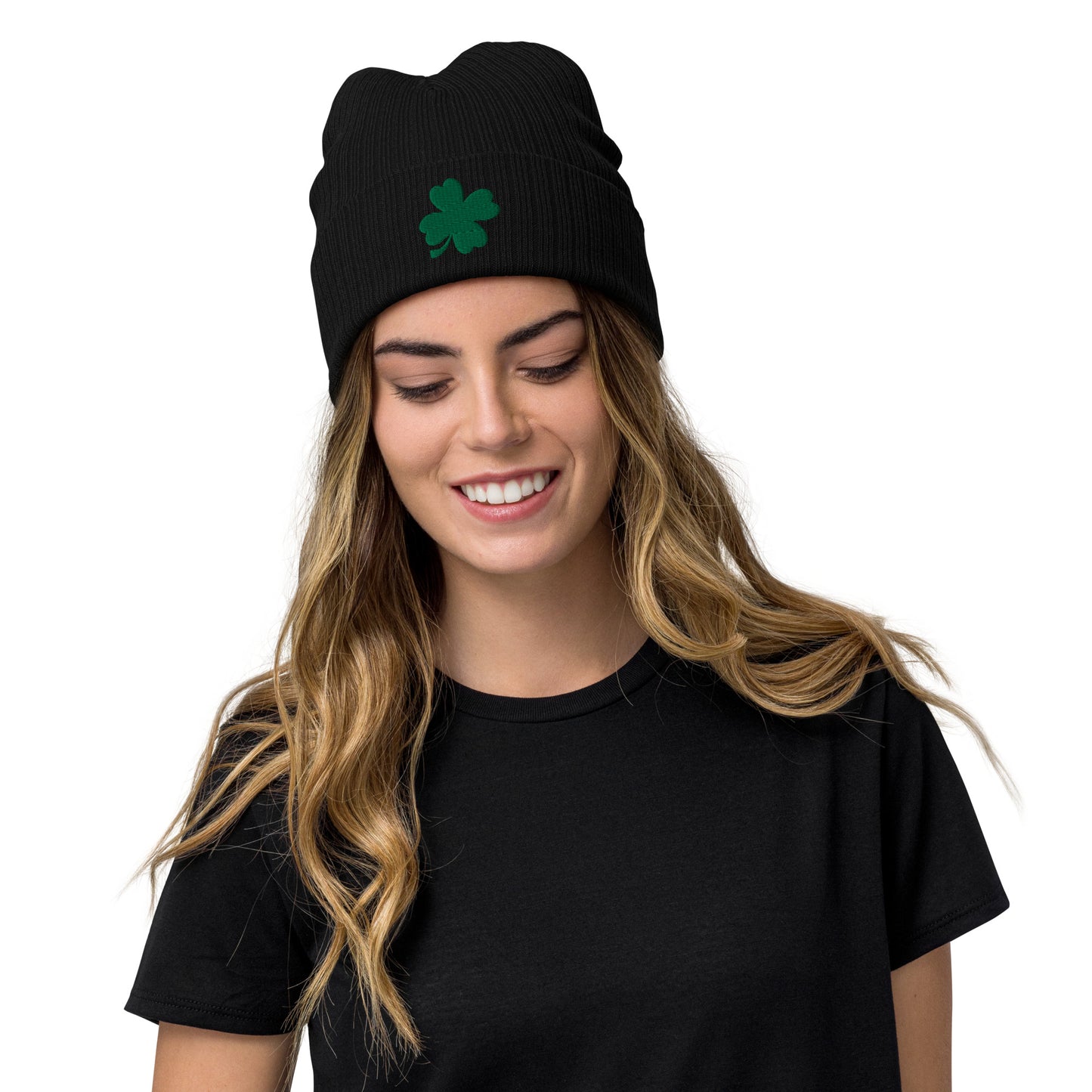 Lucky Clover Ribbed Knit Beanie