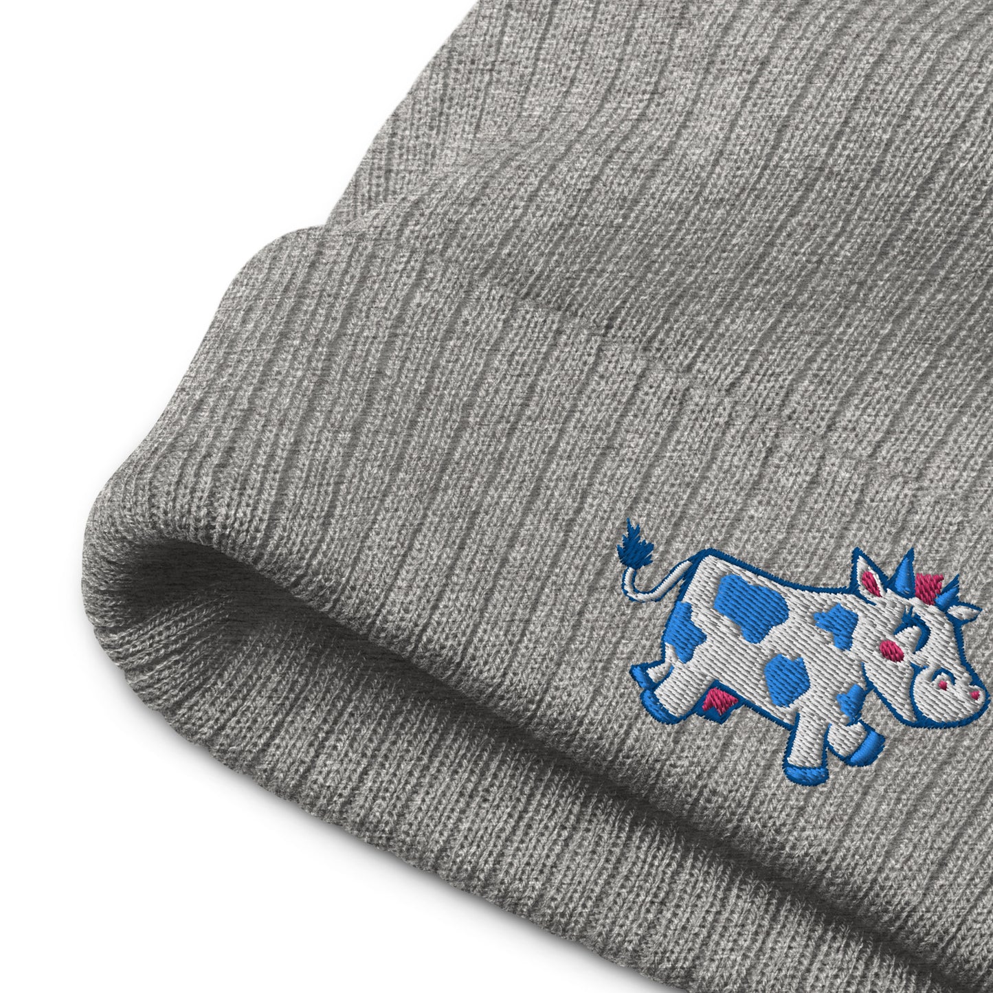 Happy Cow Embroidered Ribbed Knit Beanie