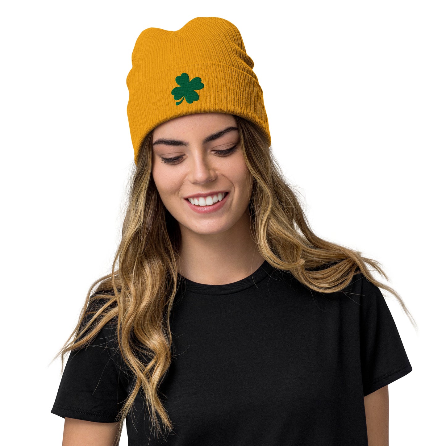 Lucky Clover Ribbed Knit Beanie