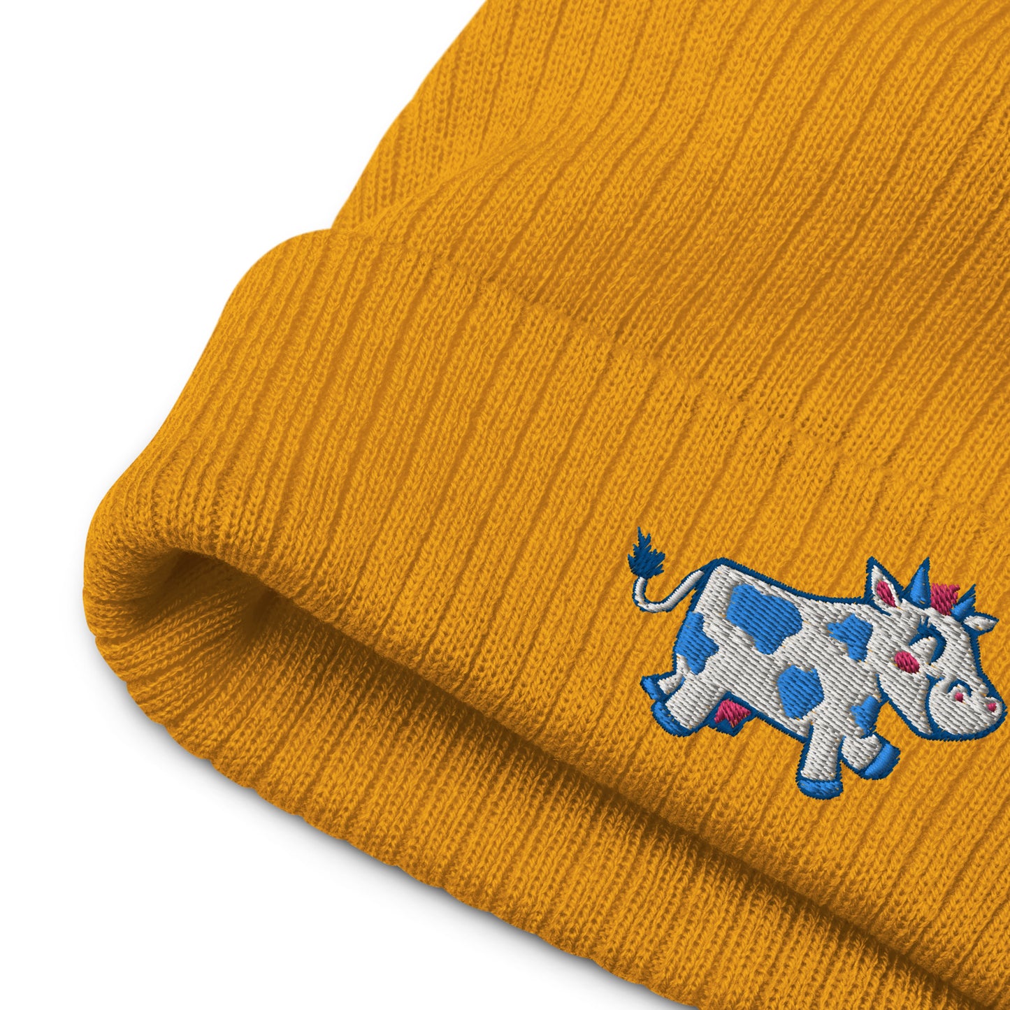 Happy Cow Embroidered Ribbed Knit Beanie