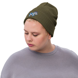 Happy Cow Embroidered Ribbed Knit Beanie