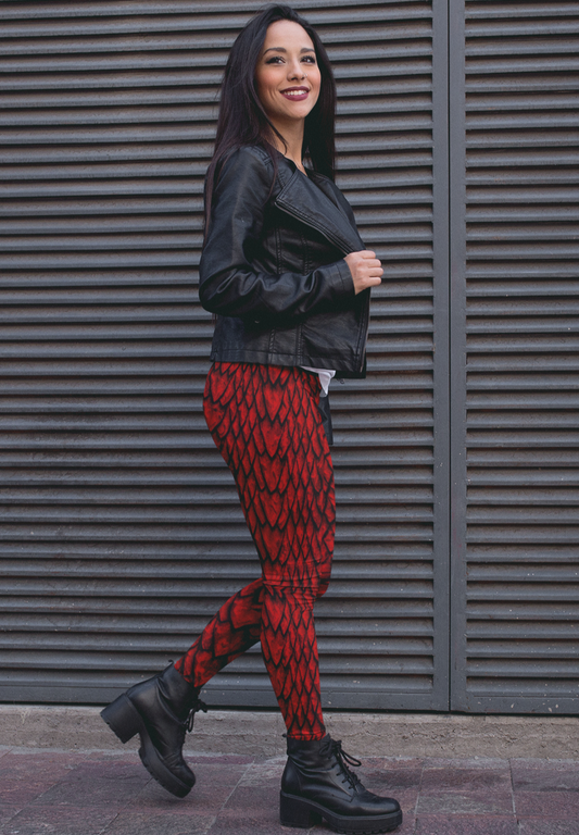 Ruby Dragon Scale Yoga Leggings