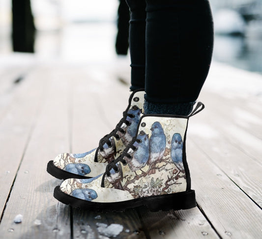 Blue Birds and Blossoms Women's Canvas Boots