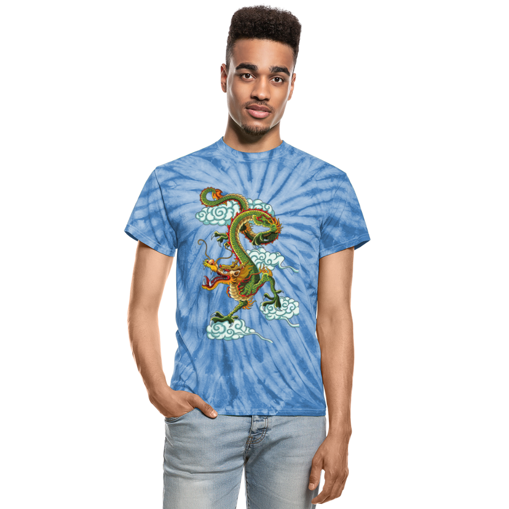 Dragon in the Clouds Unisex Tie Dye T-Shirt - spider baby blue