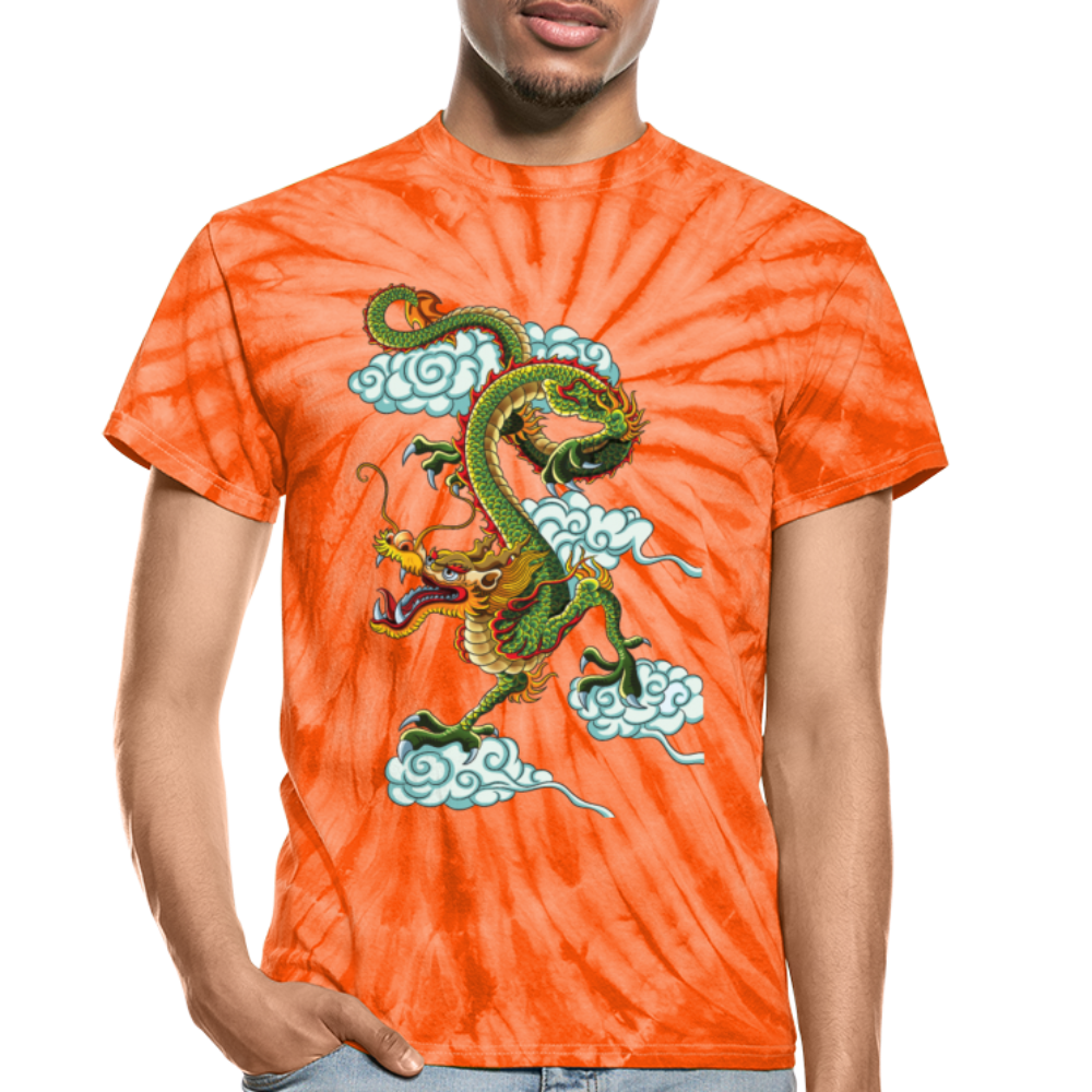 Dragon in the Clouds Unisex Tie Dye T-Shirt - spider orange