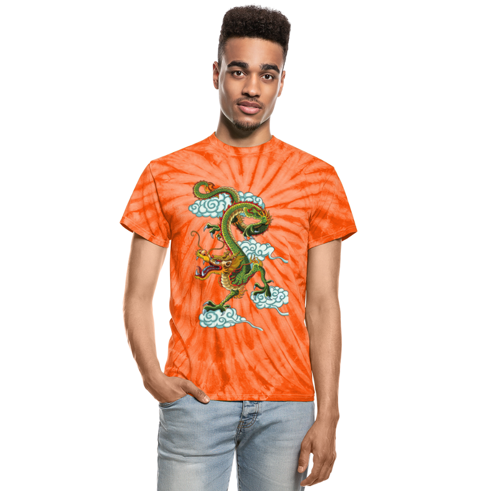 Dragon in the Clouds Unisex Tie Dye T-Shirt - spider orange