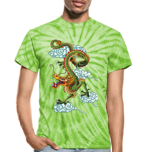 Dragon in the Clouds Unisex Tie Dye T-Shirt - spider lime green