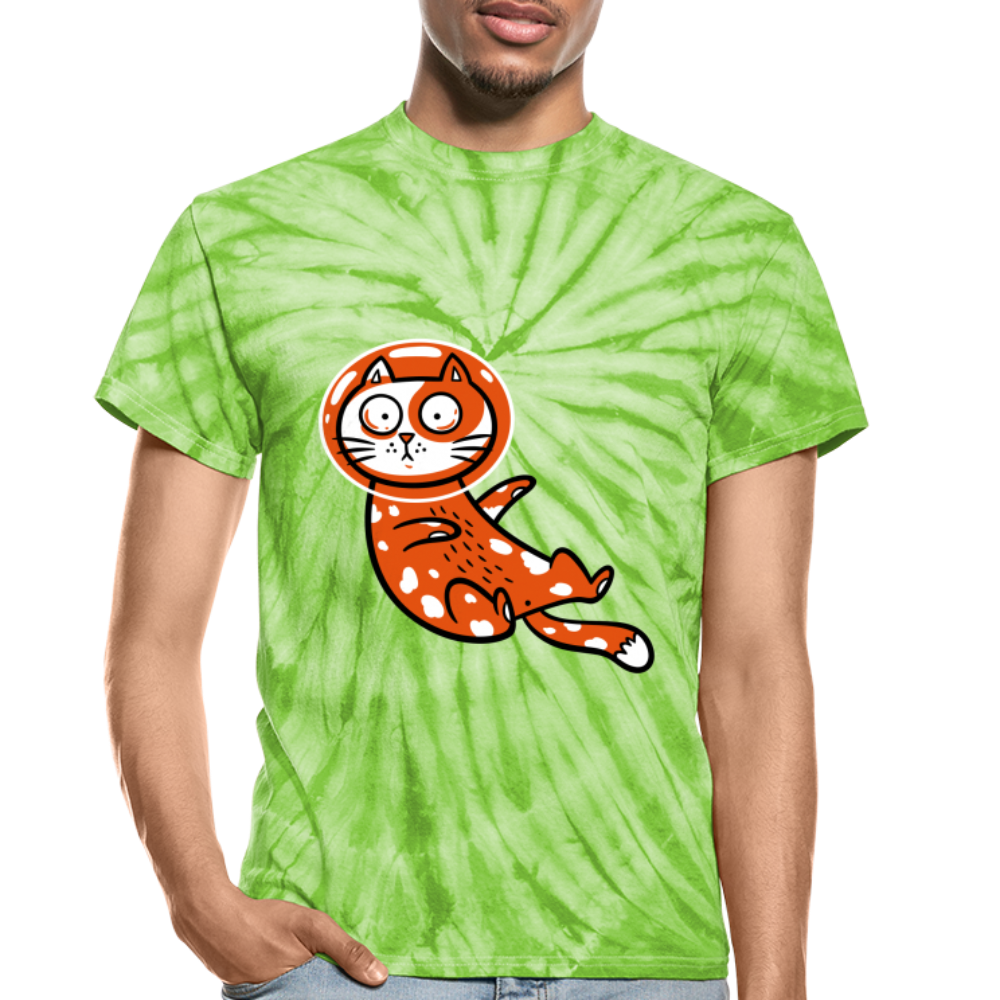 Space Kitty Unisex Tie Dye T-Shirt - spider lime green