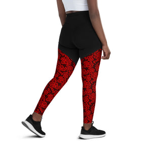 Crimson Lace Print Sports Leggings