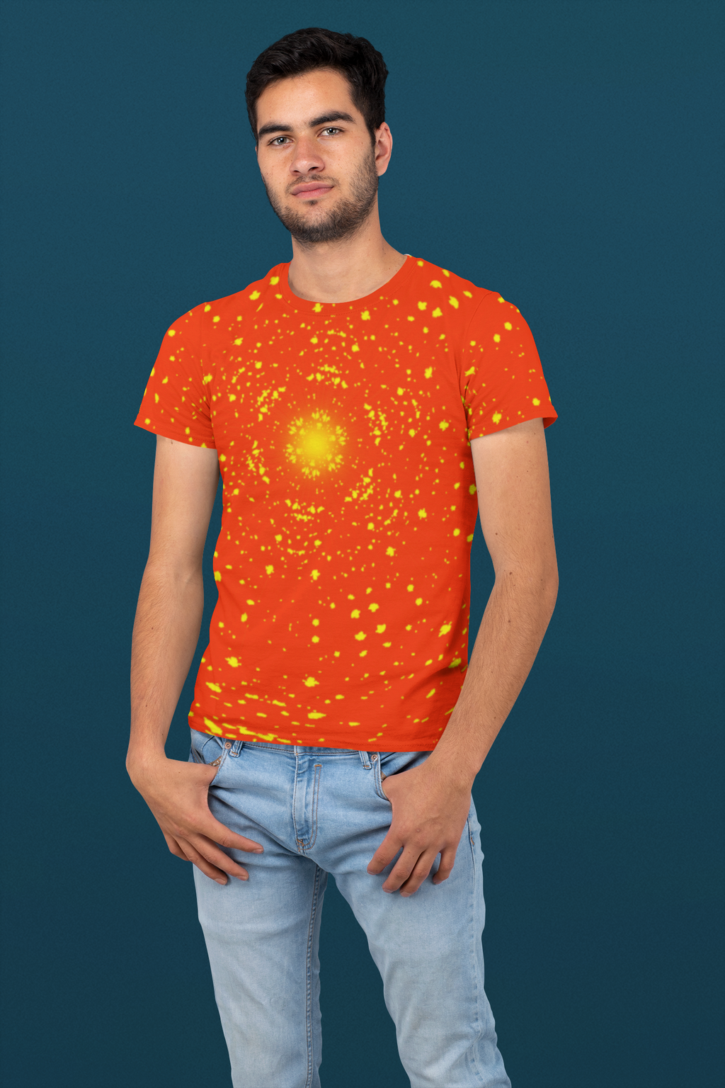 Safety Orange & Neon Yellow Sunburst Kaleidoscope T-shirt