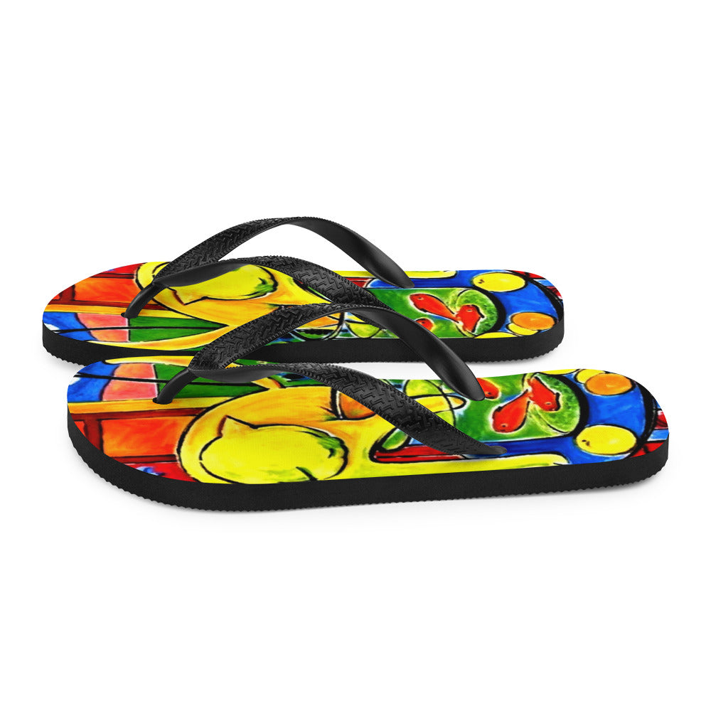 Cat with Red Fishes Flip-Flops
