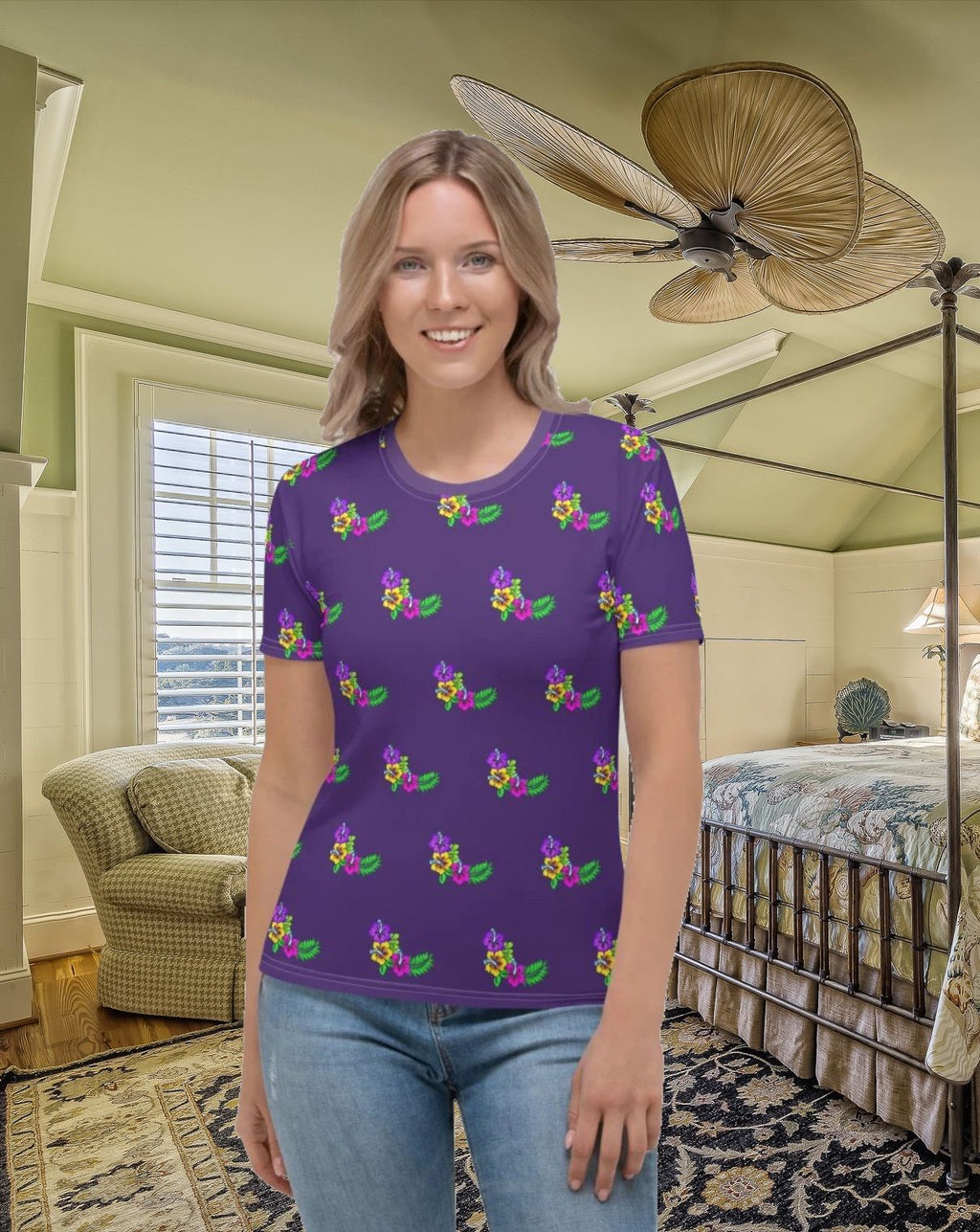 Purple Tropical Print Women's T-shirt