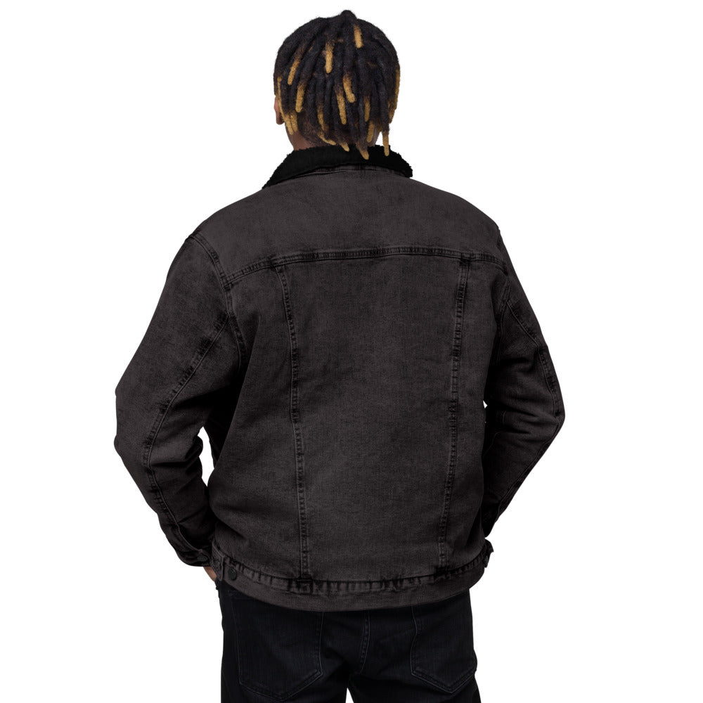 Flaming Skull Embroidered Unisex Denim Sherpa Jacket