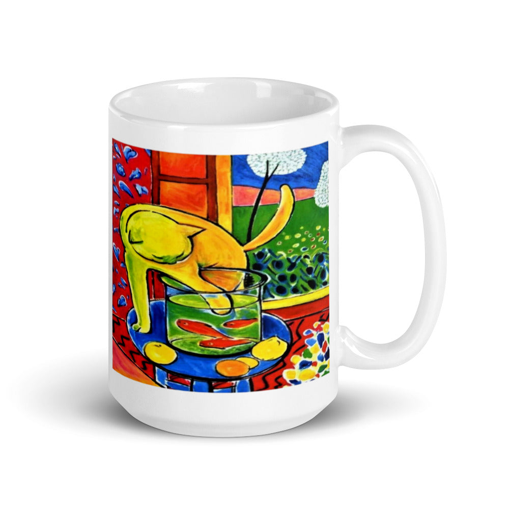 Cat With Red Fishes 15 Oz Mug