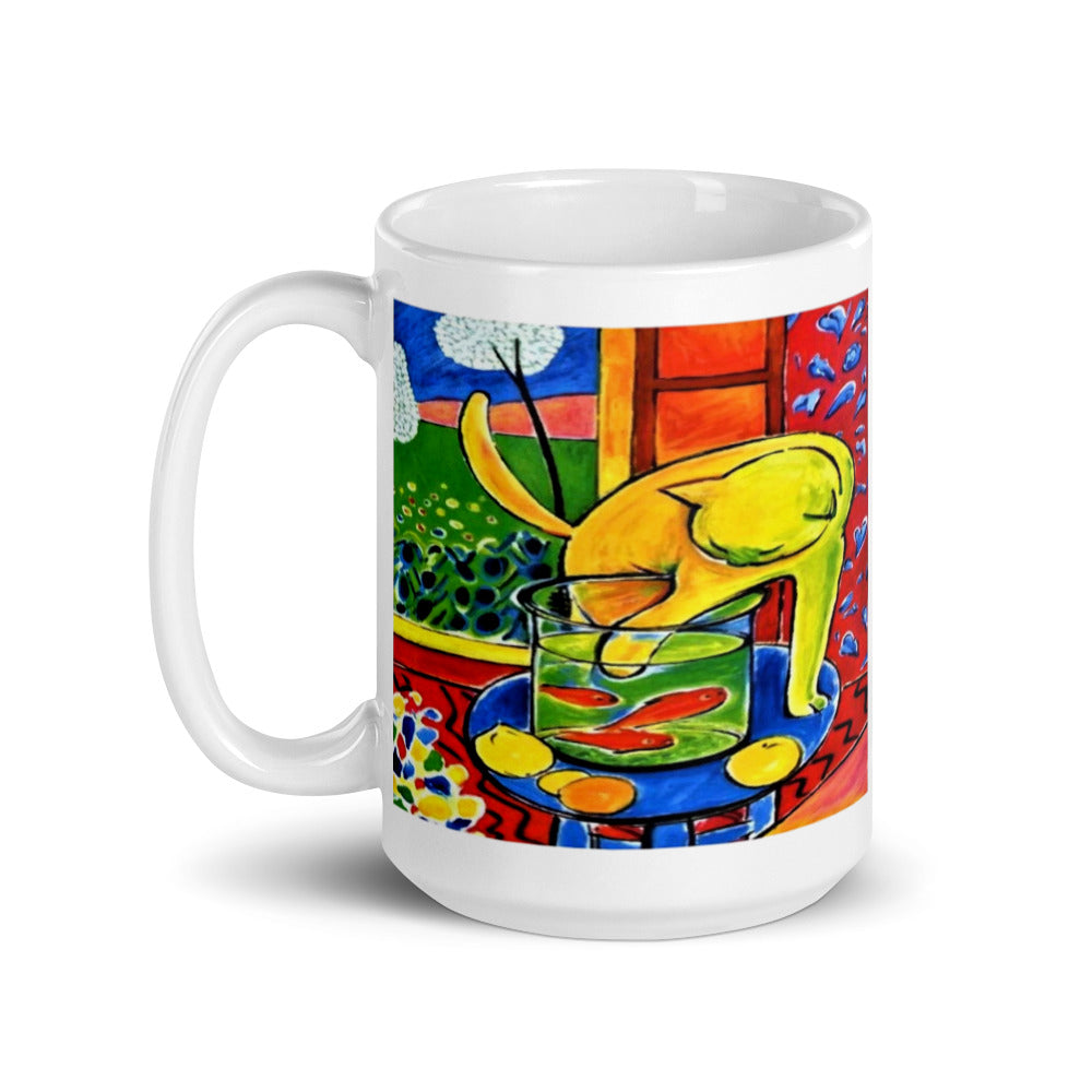 Cat With Red Fishes 15 Oz Mug