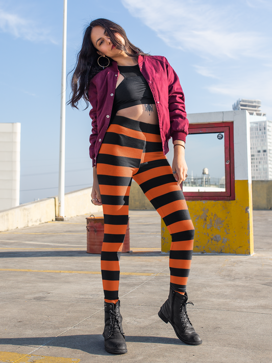 Witch's Orange and Black Stripe Yoga Leggings