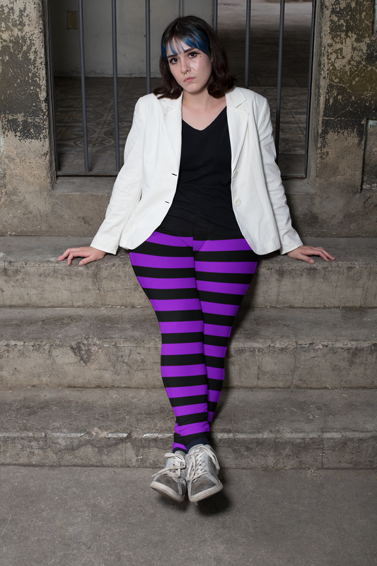 Witch's Purple and Black Stripe Yoga Leggings