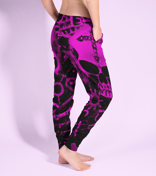 Pink Steampunk Skull Women's Slim Fit Joggers