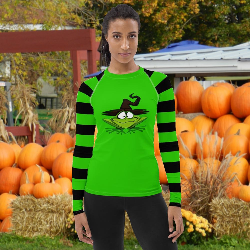 Witchy Green Stripe Women's Rash Guard