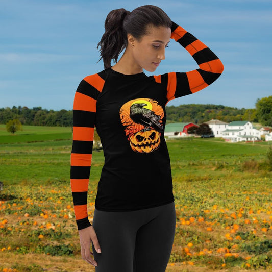 Witchy Orange Stripe Women's Rash Guard