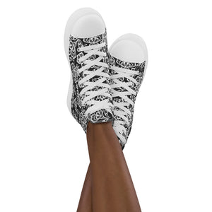White Lace Print Women’s High Top Canvas Shoes