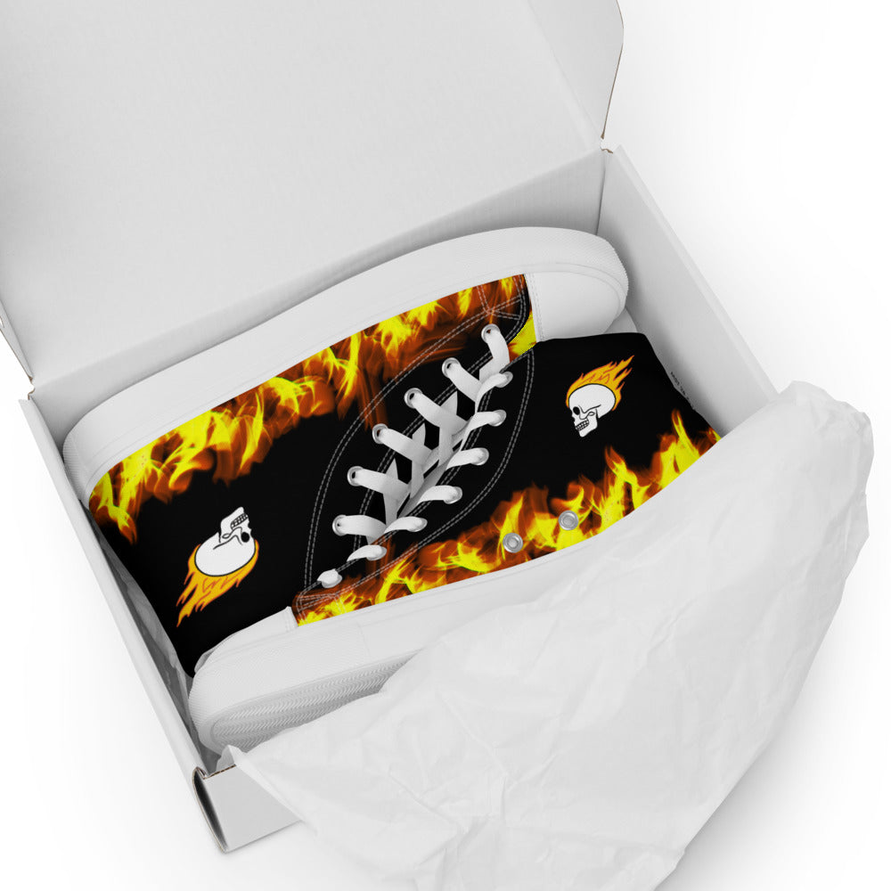 Fire Skull Black Women’s High Top Canvas Shoes