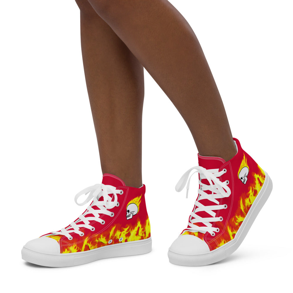 Fire Skull Women’s High Top Canvas Shoes