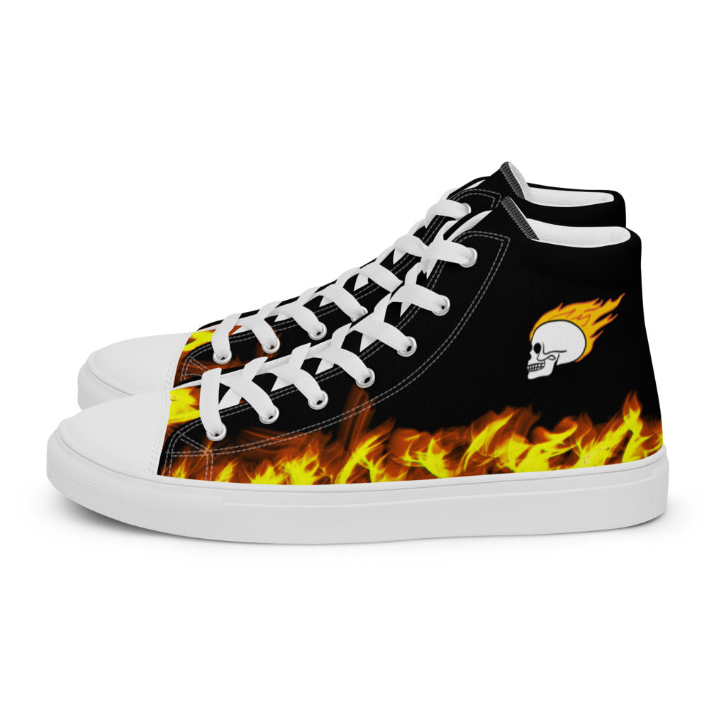 Fire Skull Black Women’s High Top Canvas Shoes