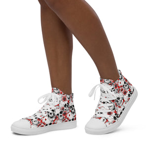 Skulls and Red Flowers Women’s High Top Canvas Shoes