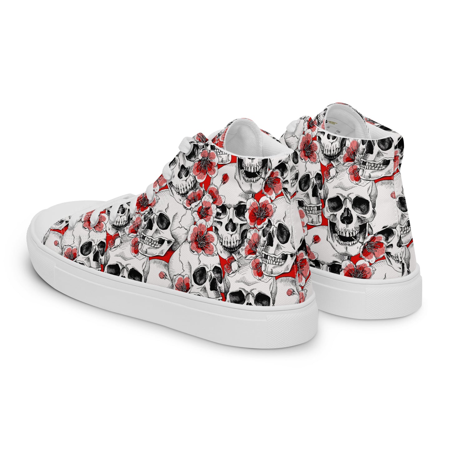 Skulls and Red Flowers Women’s High Top Canvas Shoes