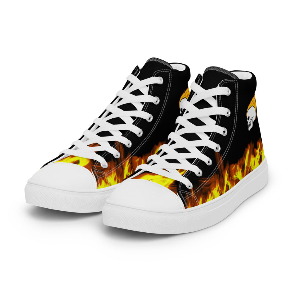 Fire Skull Black Women’s High Top Canvas Shoes