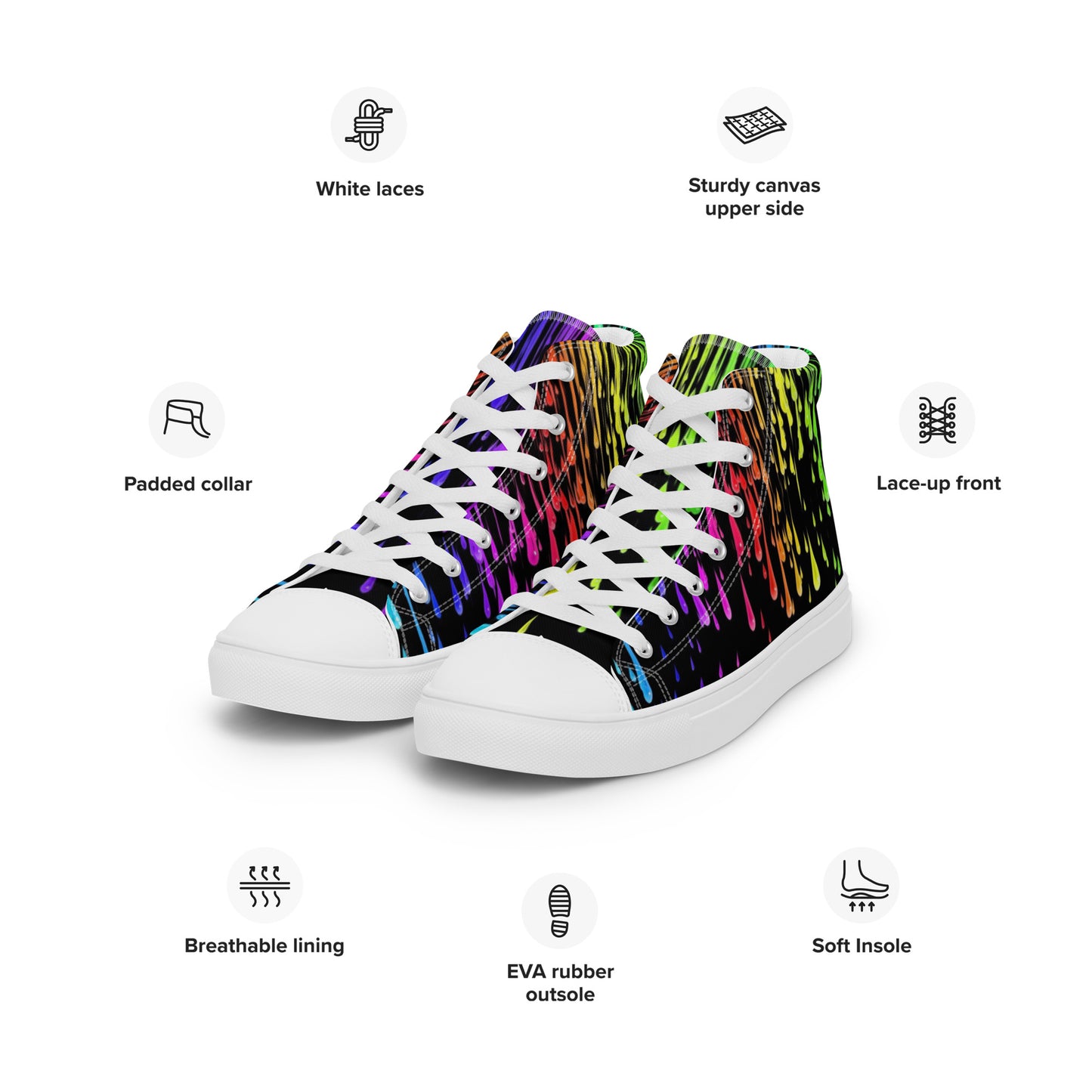 Rainbow Drip Women’s High Top Canvas Shoes