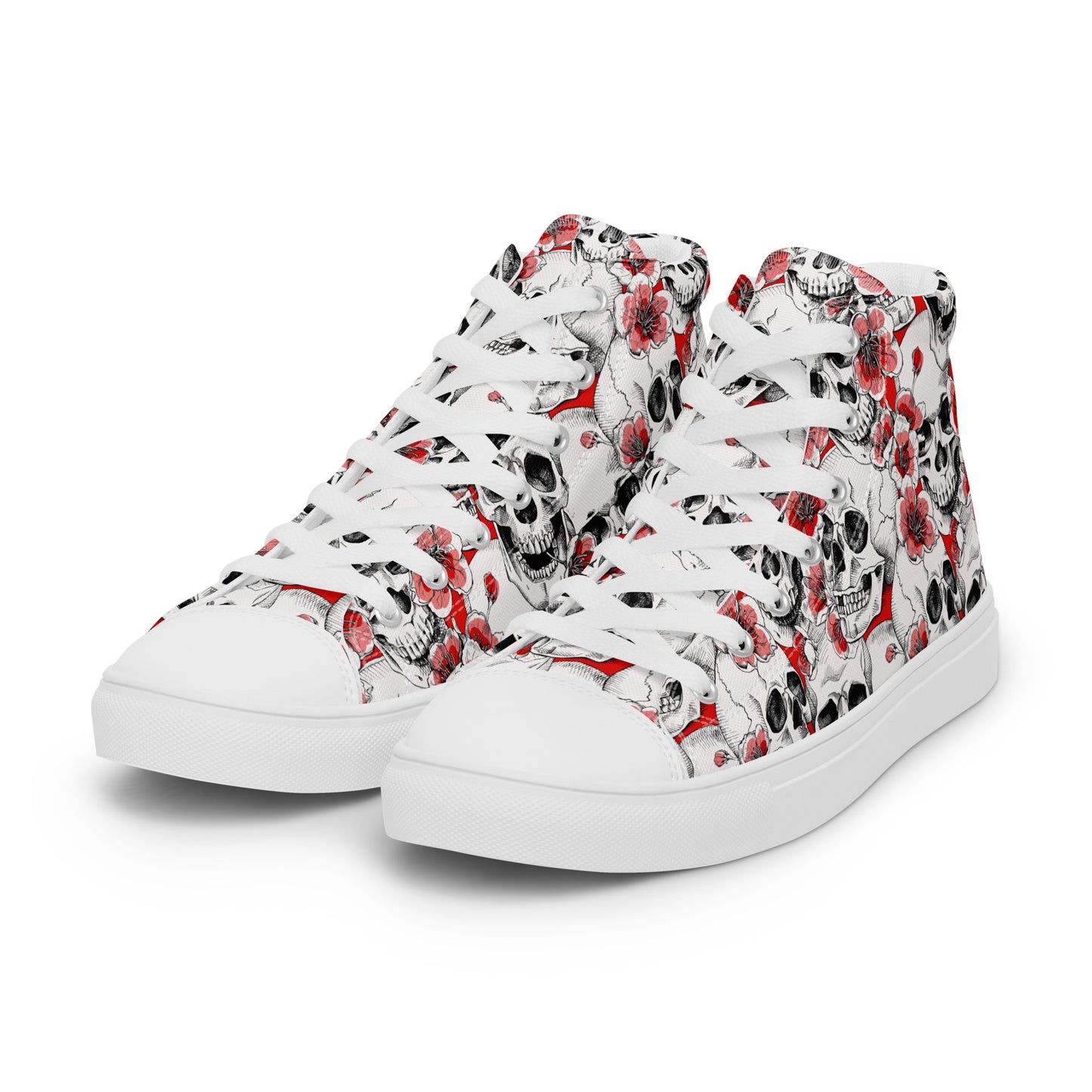 Skulls and Red Flowers Women’s High Top Canvas Shoes