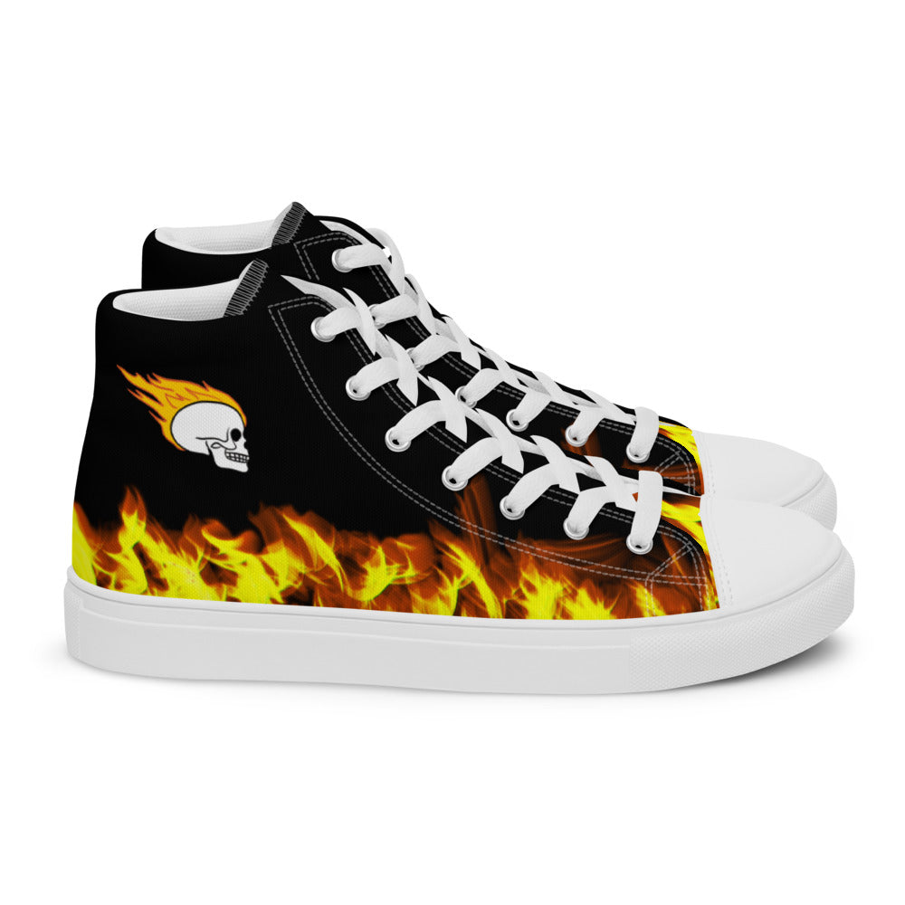 Fire Skull Black Women’s High Top Canvas Shoes