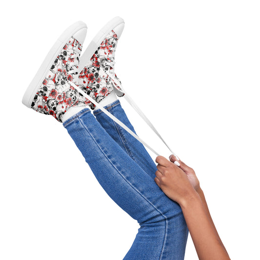 Skulls and Red Flowers Women’s High Top Canvas Shoes