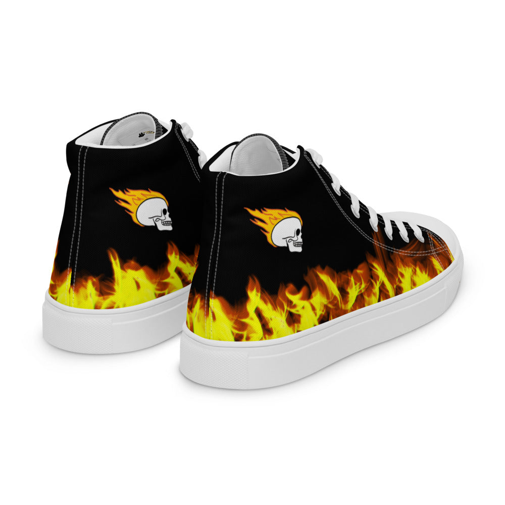 Fire Skull Black Women’s High Top Canvas Shoes